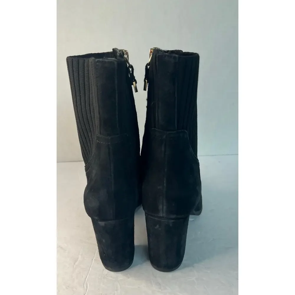 Vionic Kaylee Black Suede/Knit Water‎ Resistant Block Heel Zip Ankle Boots Sz 7
